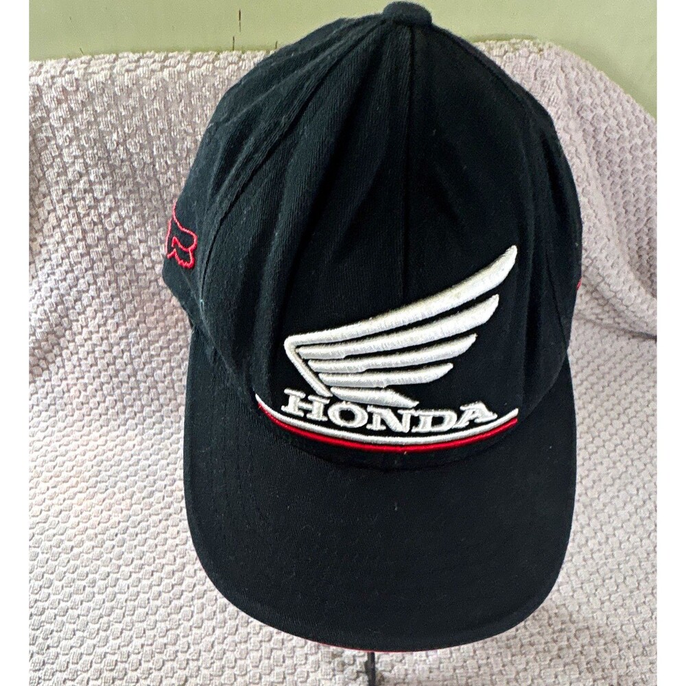 Fox Flexfit Honda Wing Baseball Cap Hat Black Red Cotton Stretch OSFM Size Youth